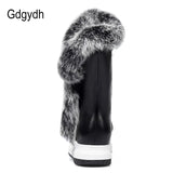 Animal Fur Women Snow Boots Flat Heels 2022 New Winter Cotton Shoes Woman With Zipper Black White Thick Plush Round