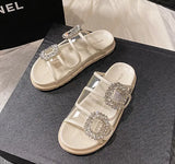 Rhinestone Belt Buckle Slippers Women Thicken Sole Shoes Ladies Casual Slides Outdoor Flipflops Silver Beach Sandals