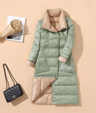 New Autumn Winter Women Double Sided Ultra Light Long Down Coat 90% White Duck Down Parkas Warm Snow Plaid