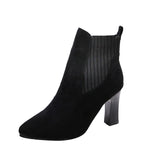 Women Boots Knitted Elastic Short Boots Flock Pointed Fashion Winter Booties Woman Slip on High Heels Women Ankle