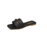 Breakj Slippers Female Metal Chain One Word Drag Flat Home Slippers Female Womens Flats