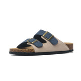 Camel Cork Sandals Men's Flock Faux Suede Mule Clogs Slippers Brown Classic Two Buckle Cork Slides Slippers For Men