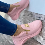 Women Vulcanize Shoes Casual Solid Thick Bottom Lace Up Female Sneakers Comfortable Zipper Shallow Lady Wedges Shoes