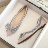 New Ballet Flats Shoes for Women Fashion Rhinestones Bow Flat Footware Female Plus Size Moccasin Boat Shoes Chaussure