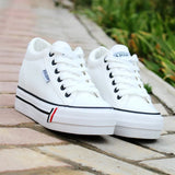 2023 New Women's Canvas Shoes Fashion Lace-Up Ladies Trainers Casual Sneakers Women High Heels Platform White