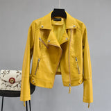 Women Autumn Pu Faux Soft Leather Motorcycle Zipper Jacket Coat Female Turndown Collar Slim Biker Coats Basic