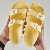 Summer Platform Sandals Women Thick Bottom Flat Platform Candy Color Two Buckle Mule Slippers Plastic