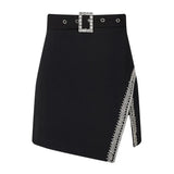 Korean Fashion Black Skirt For Women High Waist Patchwork Diamond Mini Skirts Female Summer Clothing Style New