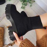 Shoes Woman Boots Sock Boots Women's Thick-soled Short Tube Breathable Plus Size 43 Boots Platform Booties