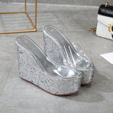 New Fashion Simple Casual Sequins High Heel Wedge Platform Platform Platform Women's Singles