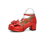 Women's Cute Lolita Cross Strap Mary Jane Shoes Chunky Heel Party Wedding Cosplay Bow Sweet Princess Pumps Japanese JK