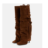 Breakj New Square Head With Super High Heel Pleated Fashion Show And Knee Boots Large Size Women's