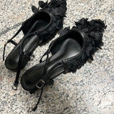 2023 Petals Pointed Head With Buckle Flat Shoes Female Fairy Wind Head Flat Shoes Low Heel Small Fresh Sandals
