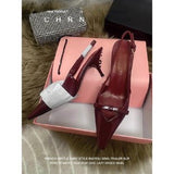Breakj Essence! High Heel Baotou Sandal Female 2024 New Bow Black Pointed Thin Heel Back