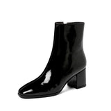 Breakj Women's Boots Coarse And Short Boots Side Zipper Patent Leather Solid White Women Boots Martin Boots Large Size Women's