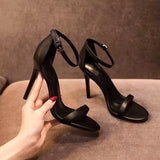 Women Sandals Shoes High Heels Leather Peep Toes Buckle Strap Woman Party 2021 Spring Summer Fashion New Arrival Size