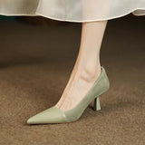 Breakj Spring And Summer New Splicing Brown Light Mouth Single Shoes Female French Pointed Female Thin Heel Simple Temperament High