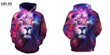 Hoodies with Cap 3D Digital Lion Print Long Full Sleeves Casual Hip Hop Counple Women Clothes Front Pocket Spring