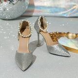Breakj 2025 New Pointed Sexy Fine Heel High Heels Korean Version Of Pearl Buckle Banquet Fashion Single