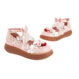 Japanese Cartoon Sweet Girl Flat Shoes Women Platform Lolita Flats Princess Cosplay Kawaii Vintage Lace Bow Strawberry