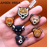 1pcs Animals PVC Shoe Charms Decorations Pins Tiger Leopard Bull Bear Dog Designer Shoes Buckle Accessories Croc