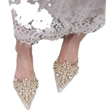 For Women 2023 Pointed Toe String Bead Shoes Lace Ladies' Slippers Pantofle Flat Cover New Slides Fabric Rome Basic