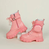 Boots Shoes Female Autumn Pocket Ankle Boots Design Thick Bottom Round Toe Lace Up British Fashion Plus Size 2021