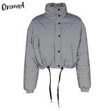 fashion winter reflective short warm jacket coats outerwear Summer turtleneck casual parka party zipper slim