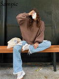 Sweater Tops Women Casual O Neck Knitted Pullovers Long Lantern Sleeve Sweater 2021 Winter Y2K Basic Oversized