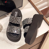 Women's Slippers 2024 New Fashion Shining crystal Silver Slippers Versatile Thick Sole Sandals Women's Elegant Party Dress