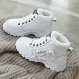 Breakj New Large Plus Velvet High-Top Lace Cotton Shoes Women's Casual Leather Thick Bottom Snow Boots