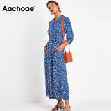 2021 Women Long Printed Dresses Three Quarter Sleeve Bohemian Maxi Dress Turn Down Collar Shirt Dress Vestidos