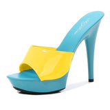 Women Slipper 2023 Summer Fine Heel 13cm Shoe Slipper Platform Patent leather Pumps Sexy Shoes Stripper Hihg Heels