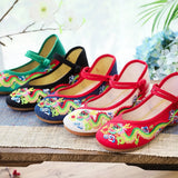 Breakj Dragon] Retro Embroidery Dragon Grain Shallow Mouth Plate Buckle Low Heel Canvas Embroidered Cloth Shoes Women's Single