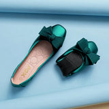 Women Soft Ballet Flat Shoes PU Womens Foldable Soft Square Toe Ballet Flats Butterfly Knot Loafers Woman Ballet Flats