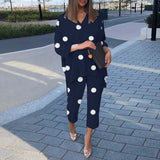 ZANZEA Fashion Urban Tracksuits Trouser Suits 2PCS Casual Pant Sets Women Summer Polka Dot Printed Matching Sets Two Piece