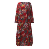 ZANZEA 2022 Vintage Floral Print Dresses Women's Maxi Dress Sleeve Linen Vestidos Kaftan Robe Woman