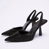 Women Bling Bling High Heels Summer Sandals Shoes Women Pumps Slip On Black Heels Sandals Party Wedding Shoes Talon