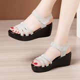 Heel Fish Mouth Sandals Women's Summer 2023 New Muffin Soles One-Word Buckle Sandals Large Size Comfortable Soft Soles Mother