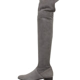 And Gray Square Heel Flat Thigh Boots Ladies Winter Velvet Boots Round Head Short Zipper Knee