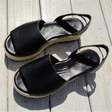 Flat Sandal Slip On Hemp Thick Bottom PU Leather Non Slip Casual Female Sandals Solid Ladies Comfort Sandalias Plus