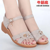 Sandals Female Summer 2023 New Wedge Comfortable Flat Middle-Aged Soft Bottom Middle-Aged Female