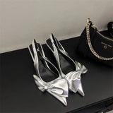 and The United States Style Fashion Show Metal Tie High-heeled Sandals New Bow Decorated Pointed Toe Sandals Women