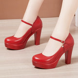 Catwalk High Heels Women's Cheongsam T Show White Size Waterproof Table Thick Heel Leather Round Head Single
