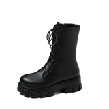 High Platform Boots Women Goth Black White Boots 2021 New Designer PU Leather Lace Up Combat Ankle Boots Big Size
