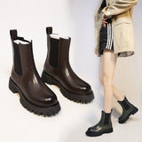 Chelsea Boots Women 2021 Fashion Ankle Boots Female Shoes Ladies Brown Black BV PU Leather Platform Short Boots