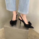 2022 Summer Brand Women Slingback Sandals Shoes Fashion Bow-knot Pointed Toe Slip on Ladies Elegant Dress Pumps