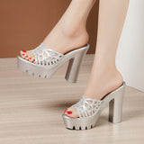 Thick-Heeled Slippers Women's Thick-Soled Waterproof Platform Fish Mouth 2023 New Summer Fashion Women Wearing Hollow-Out Sandals And