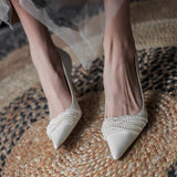Single Shoes Fall 2023 Ins Minority Pearl Shallow Mouth Pointed High