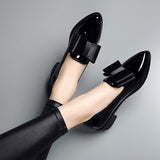 Leather Shoes Women In 2023 Autumn New Bow Korean Version Fashion Pointed Large Size Bright Leather Low Heel Flat Single Shoes